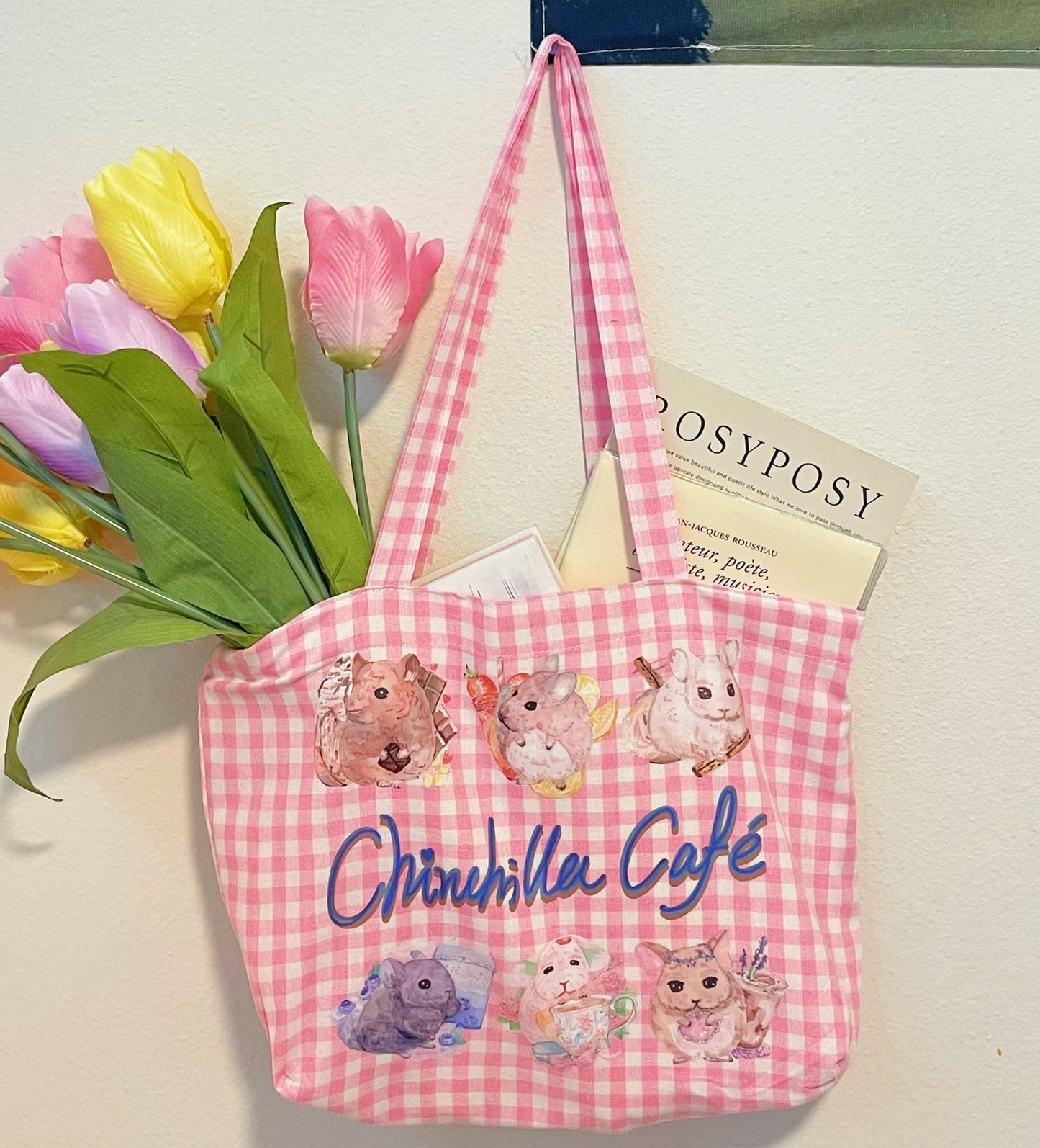 Chinchilla Cafe Pink Tote Bag. - strawberryinmint