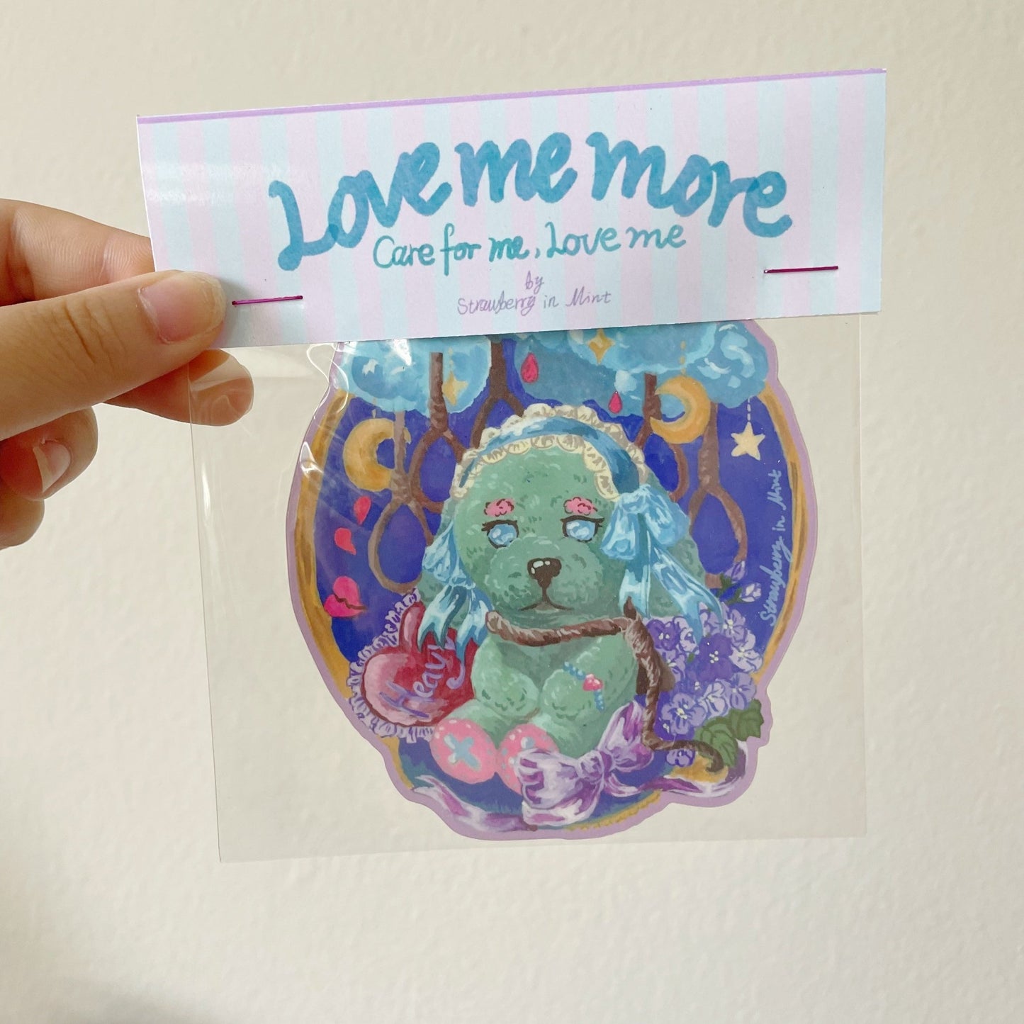 Love me more, Depression Rabbit, Vinyl water, weather proof sticker. - strawberryinmint